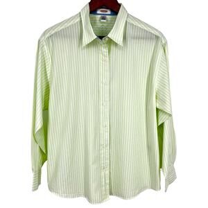 Talbots Sz Medium Green White Formal Button Down Blouse Shirt Top Mature Casual